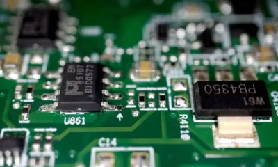 Close-up of electronic circuit board components.