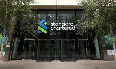 Entrance of Standard Chartered office building.