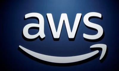 AWS logo on blue background