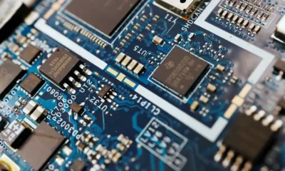 Close-up of electronic circuit board components.