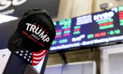 Trump 2024 hat at stock market display