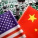 US and China flags on circuit board