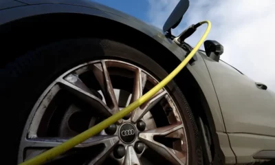 Electric car charging with yellow cable