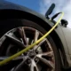 Electric car charging with yellow cable