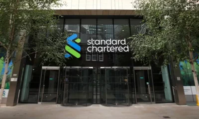 Standard Chartered Bank entrance with glass doors