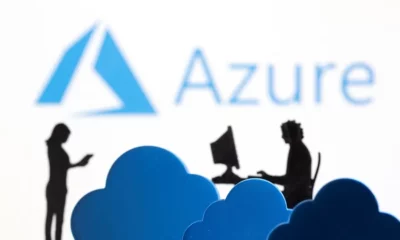 Azure cloud computing illustration with silhouettes.