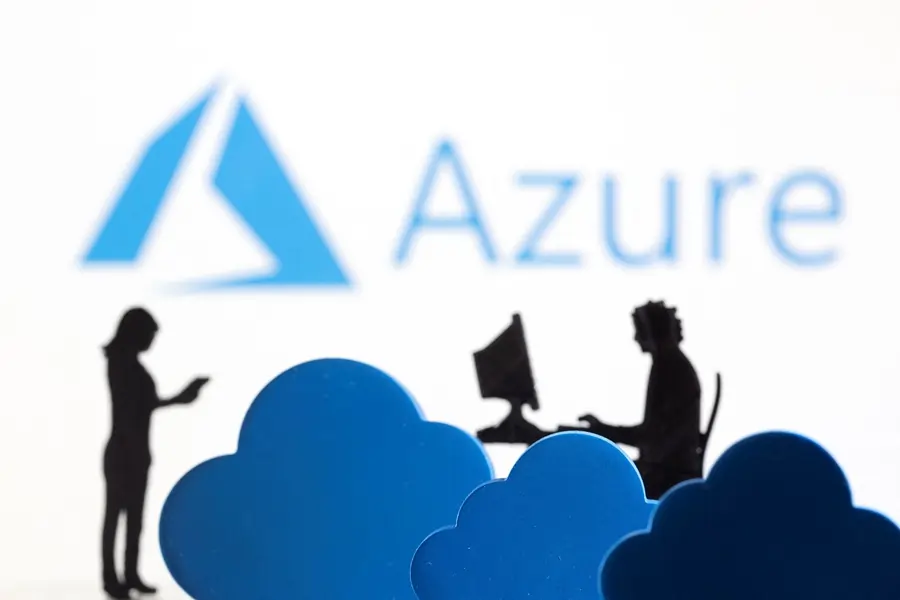 Azure cloud computing illustration with silhouettes.