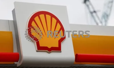 Shell logo on petrol station canopy