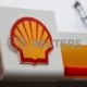 Shell logo on petrol station canopy