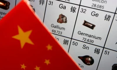 Chinese flag overlay on periodic table elements.