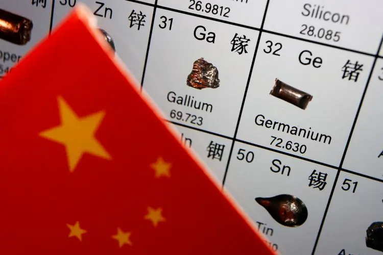 Chinese flag overlay on periodic table elements.