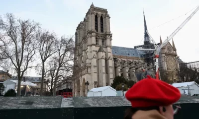 Notre-Dame Cathedral under restoration, Paris outdoors view.